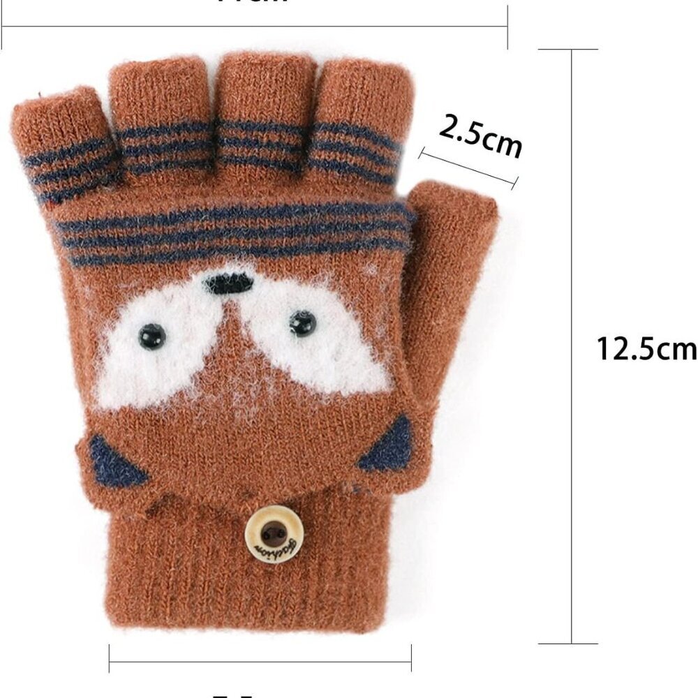 Cartoon Convertible Flip Top Gloves Toddler Kids Winter Wool Knit Fingerless Glo - Picture 5 of 7